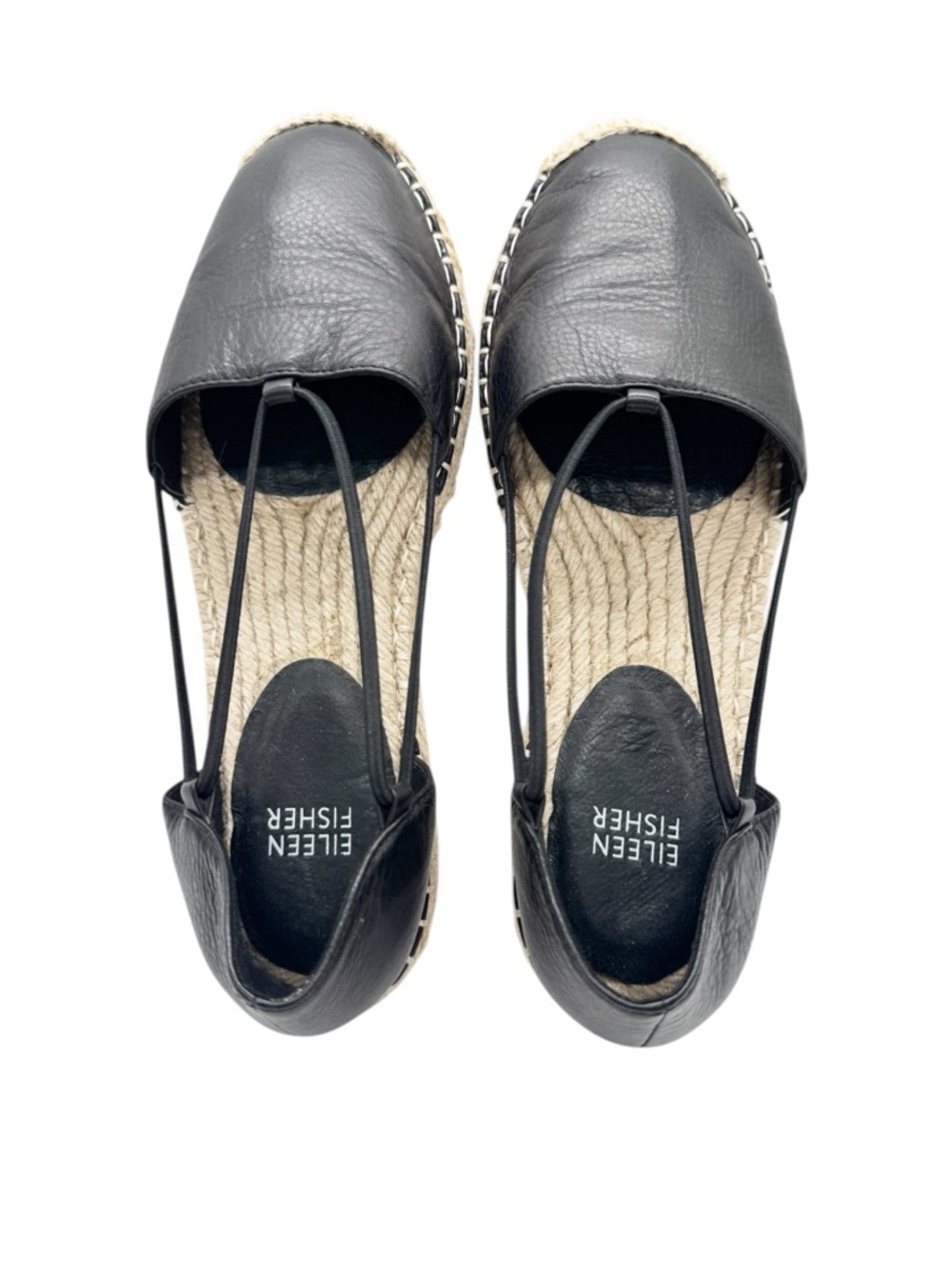 Eileen Fisher Lee Espadrille Flats Black Leather Slip-On Mimimalist Shoes Sz 7 - Picture 7 of 16
